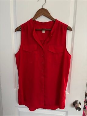 J. Crew Factory Red Sleeveless Button-Front Pocket Camisole